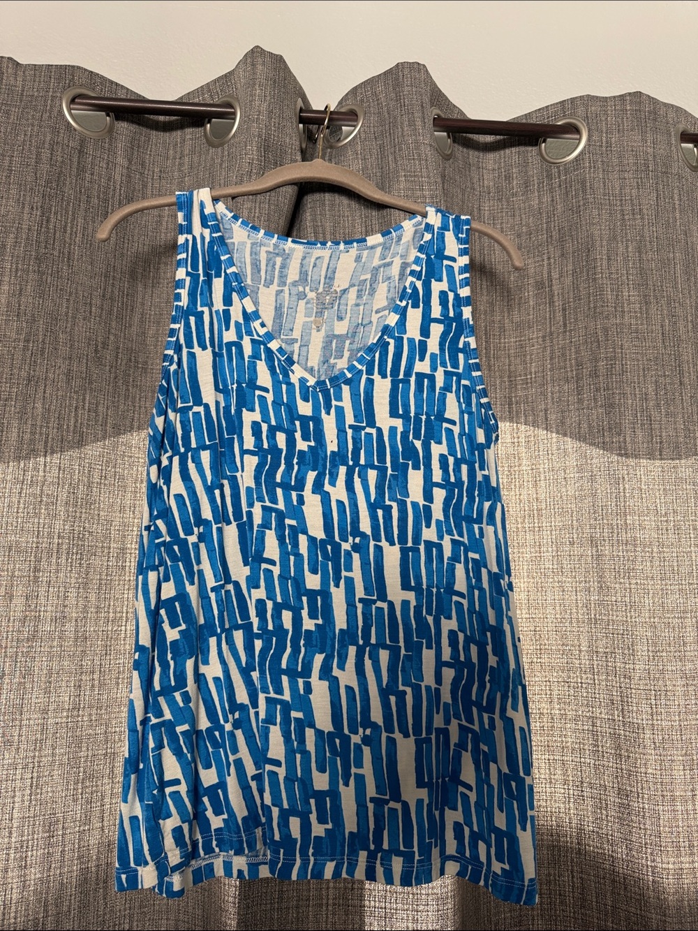 White and Blue Geometric Pattern tank top
